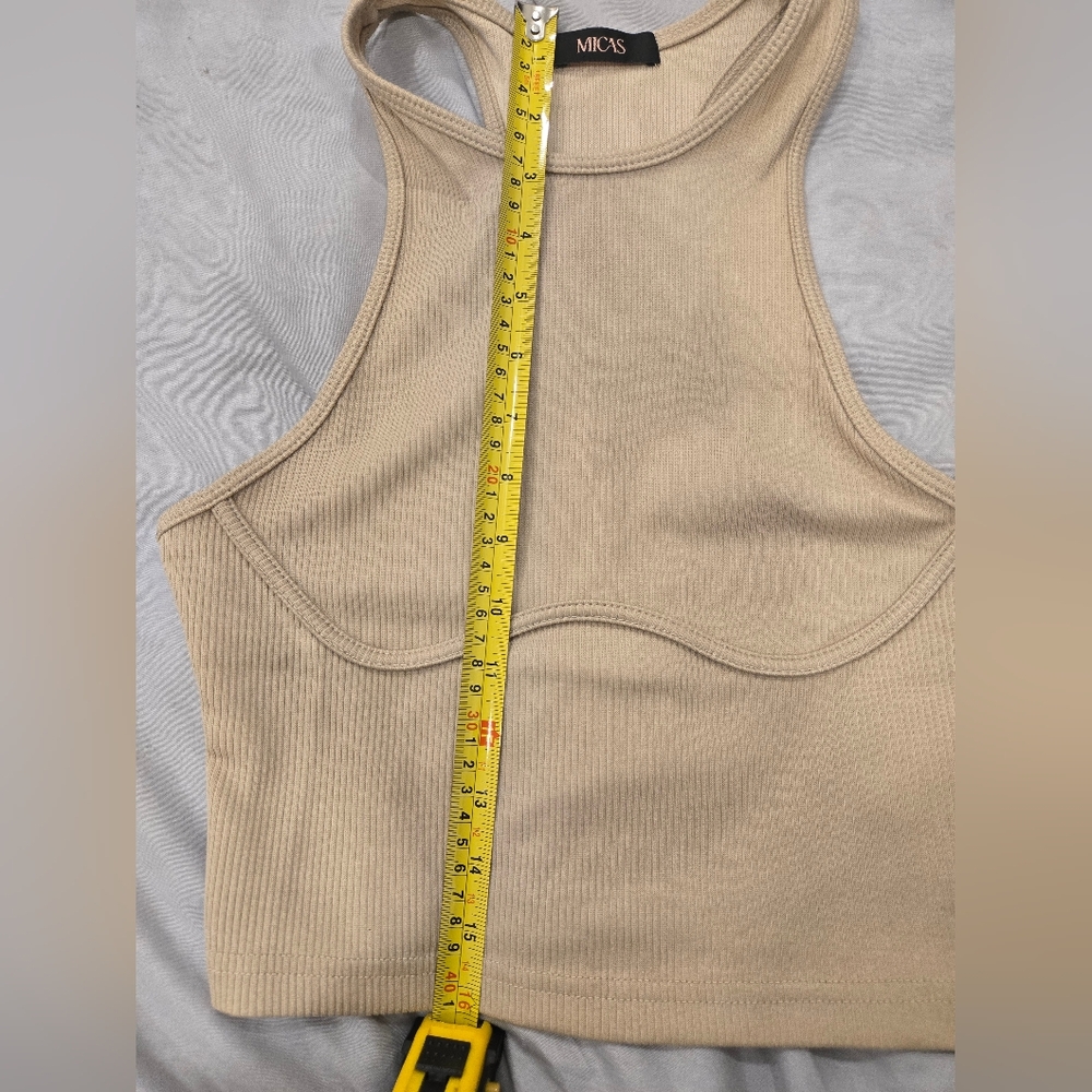 MICAS Tan Asymmetrical‎ Fitted Crop Tank - Picture 6 of 6